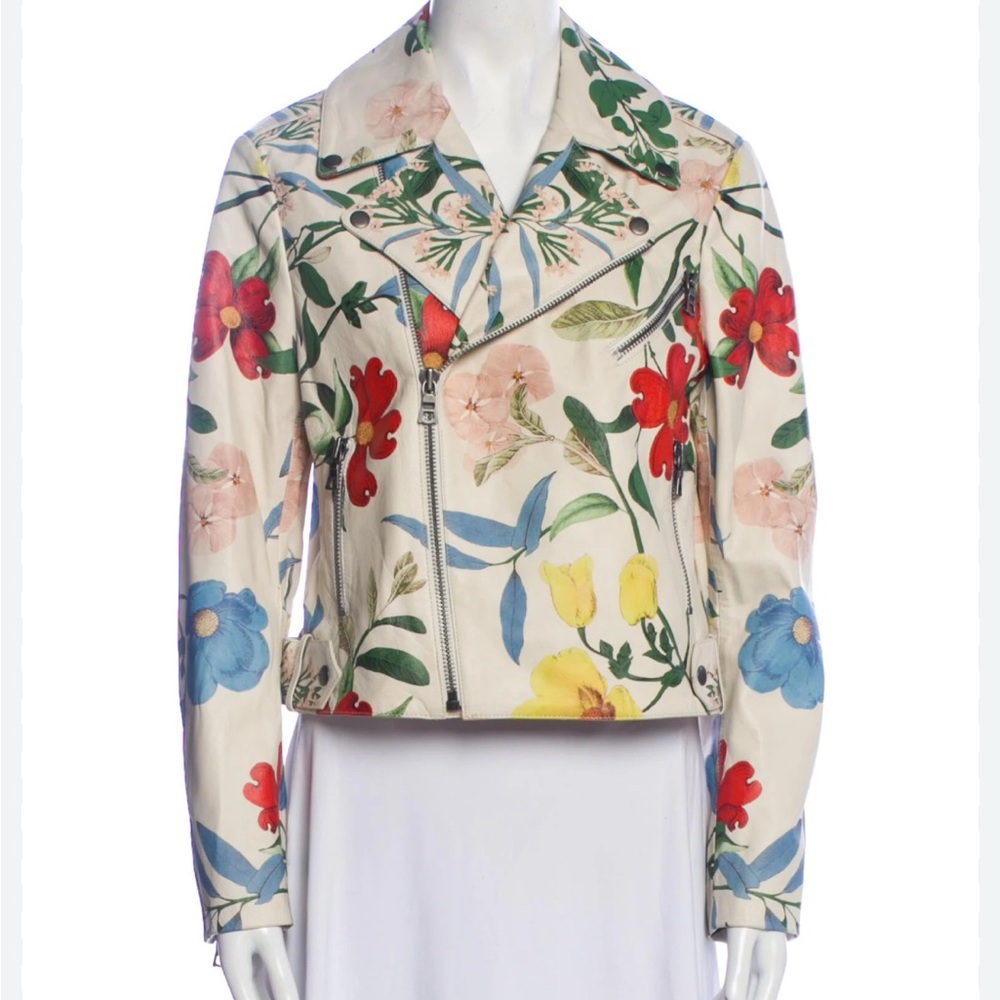 Alice + Olivia Red and Green Floral Biker Jacket - Picture 2 of 16